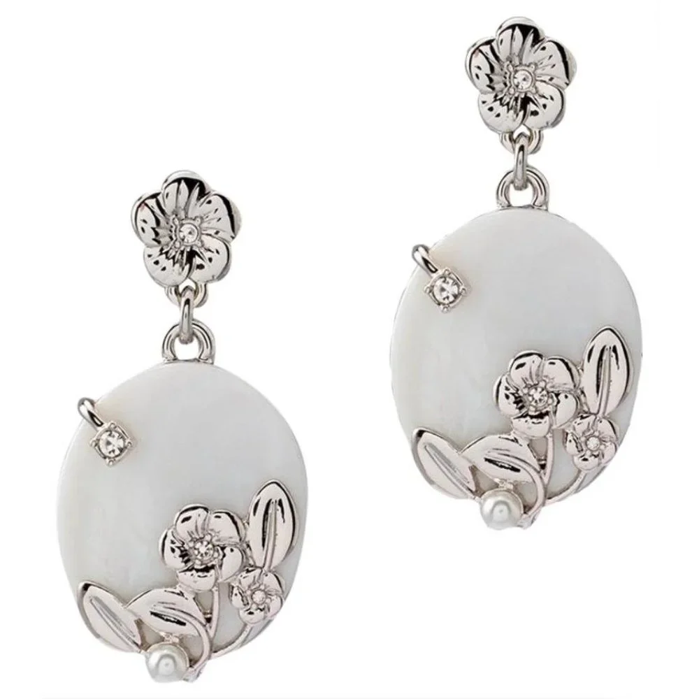 WHBM Silvertone Genuine Mother-Of-Pearl Floral Drop Earrings